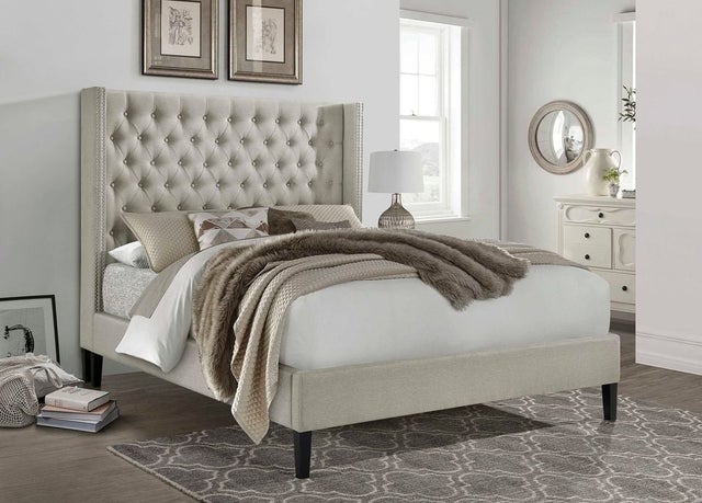 Brand New Beige Linen Fabric Platform Bed